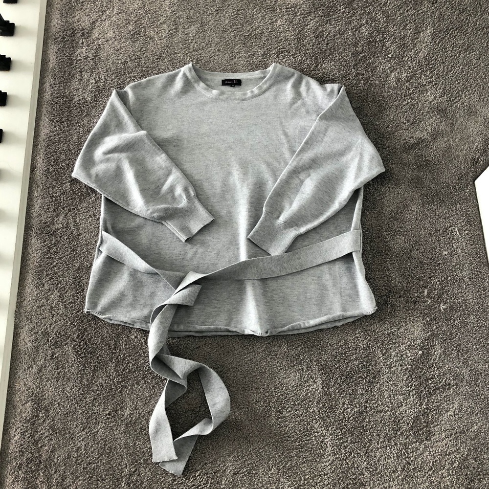 Amaryllis Gray Tie Front Sweater